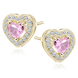 Silver (925) gold-plated Earrings light pink zirconia - hearts
