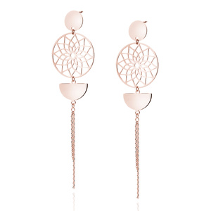 Silver (925) rose gold-plated earrings - mandala with circle, semicircle and chains