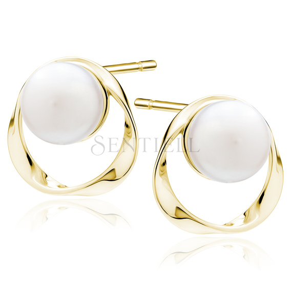 Pendientes de plata de ley 925 chapados en oro con perla