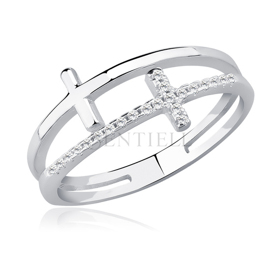 Silver (925) ring - crosses with white zirconia