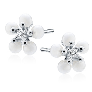 Pendientes de plata de ley 925 - flores con circonitas blancas y perlas