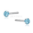 Silver (925) earrings round aquamarine zirconia diameter 3mm