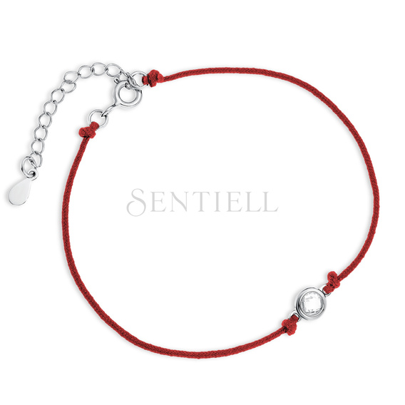 Silver (925) bracelet with red cord and white zirconia