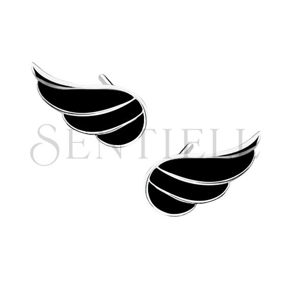 Silver (925) earrings - wings with black enamel