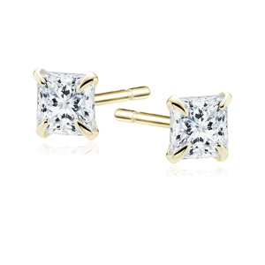 Silver (925) gold-plated earrings white zirconia 3 x 3mm square