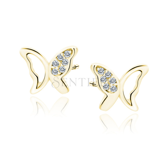 Silver (925) gold-plated earrings butterflies with white zirconias