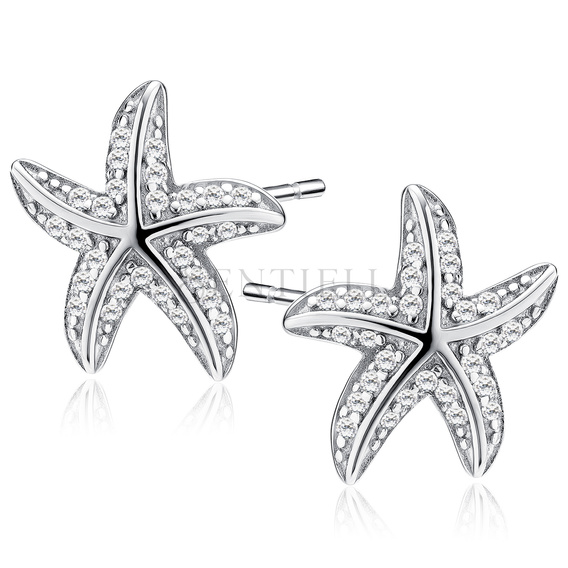 Silver (925) earring starfishes with white zirconias