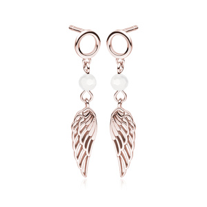 Silver (925) rose gold-plated wings earrings with white zirconia / spinel