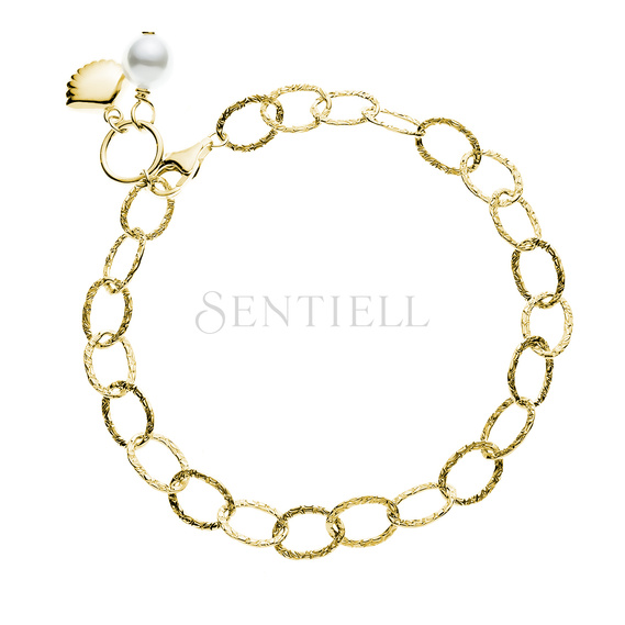 Silver (925) textured gold-plated bracelet - pearl and shell