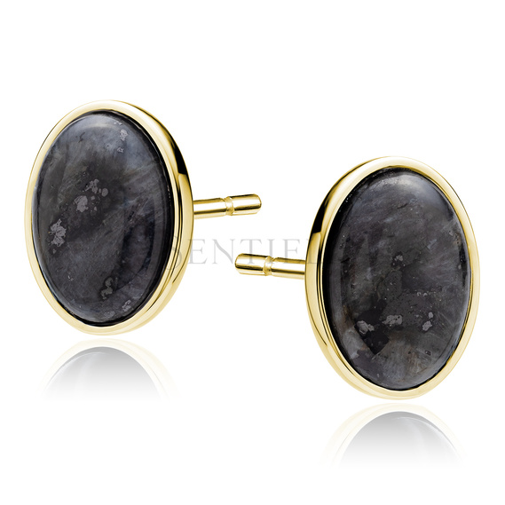 Silver (925) gold-plated earings with black larvikite