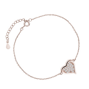 Pulsera de plata de ley 925 chapada en oro rosa corazón con circonitas