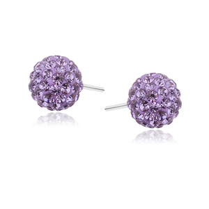 Pendientes de bola disco de plata de ley 925 8 mm violeta