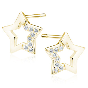 Silver (925) gold-plated star earrings with white zirconias