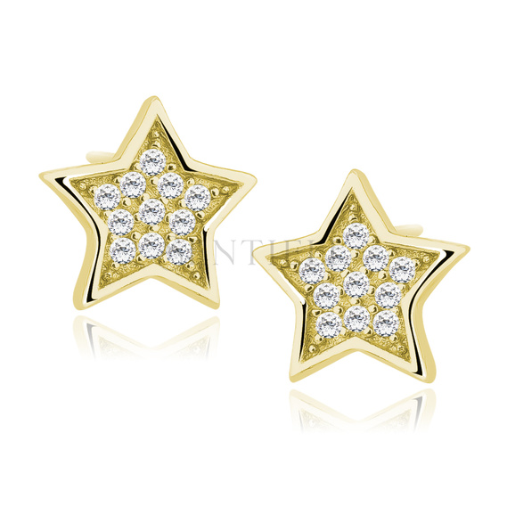 Silver (925) stars earrings with zirconia, gold-plated