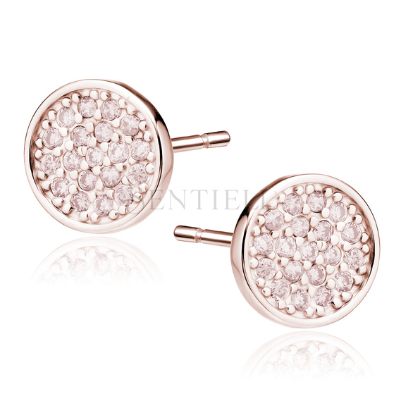 Silver (925) rose gold-plated elegant round earrings with zirconias