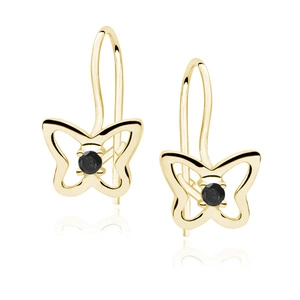 Silver (925) Earrings black zirconia - butterflies gold-plated