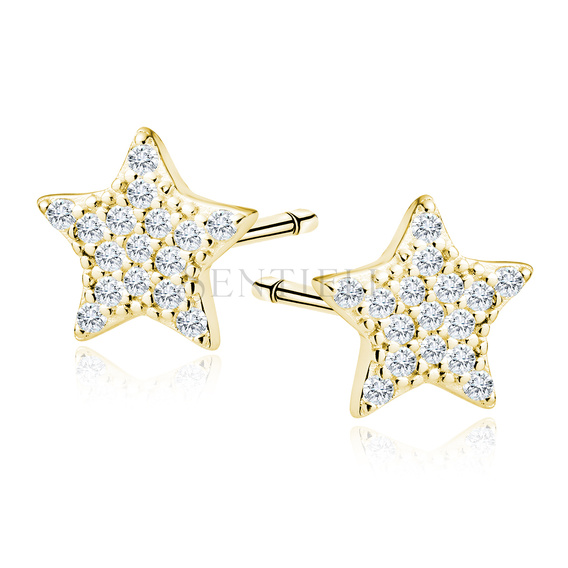 Silver (925) gold-plated earrings stars with white zirconias