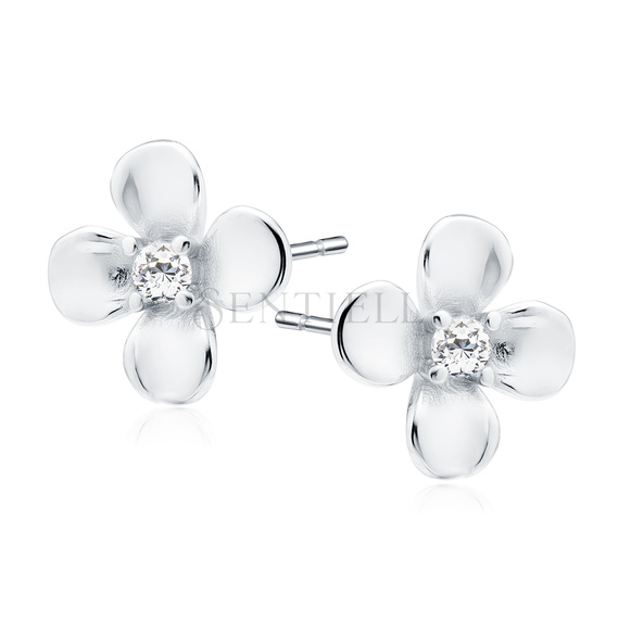 Silver (925) earrings flowers with white zirconias