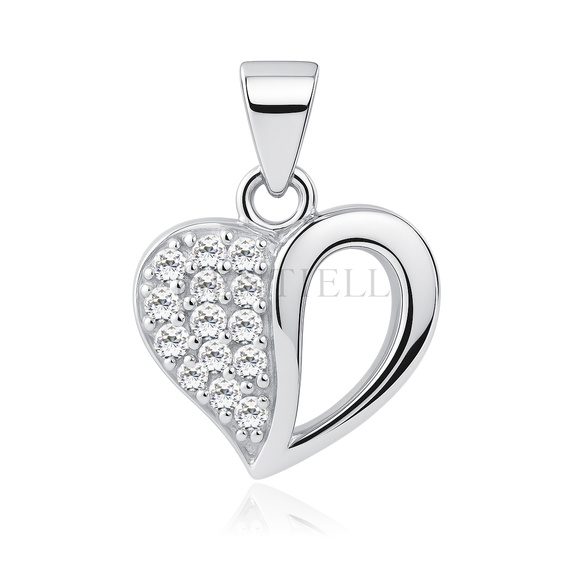 Silver (925) pendant white zirconia - heart with a hole
