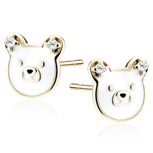 Silver (925) gold-plated enameled earrings - bears with white zirconias