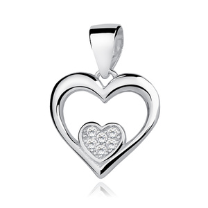 Silver (925) pendant white zirconia - little heart in big heart