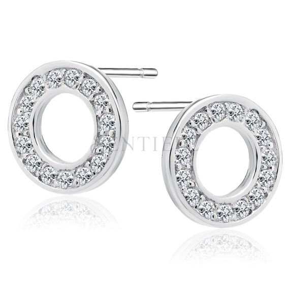 Silver (925) round earrings with zirconia