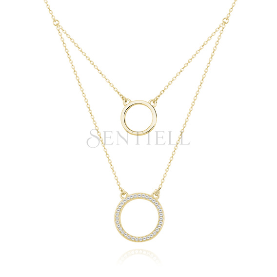 Silver (925) necklace - cirlces with zirconia - gold-plated