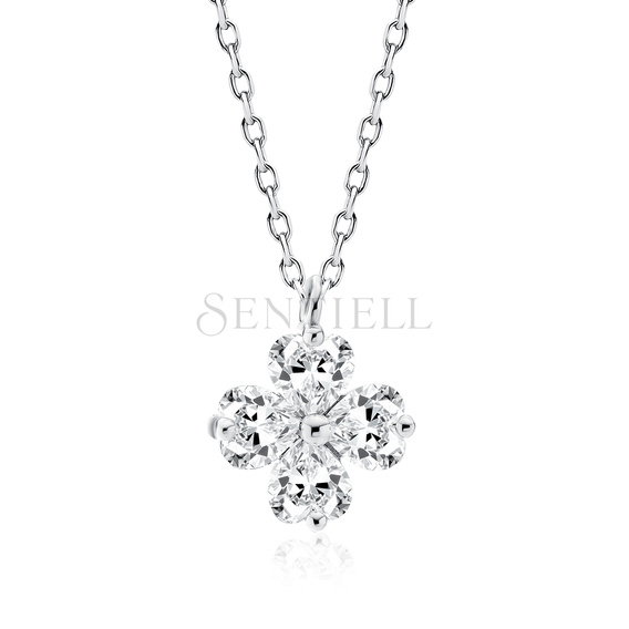 Silver (925) necklace clover with white zirconias