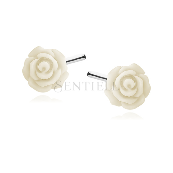 Silver (925) earrings roses - new white