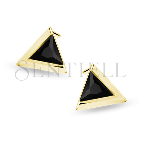 Silver (925) gold-plated triangle earrings with black zirconia