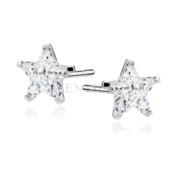 Silver (925) earrings white zirconia 4 x 4mm stars