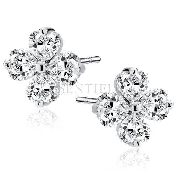 Silver (925) earring clovers with white zirconias
