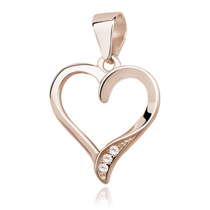 Silver (925) rose gold-plated pendant - heart with zirconia