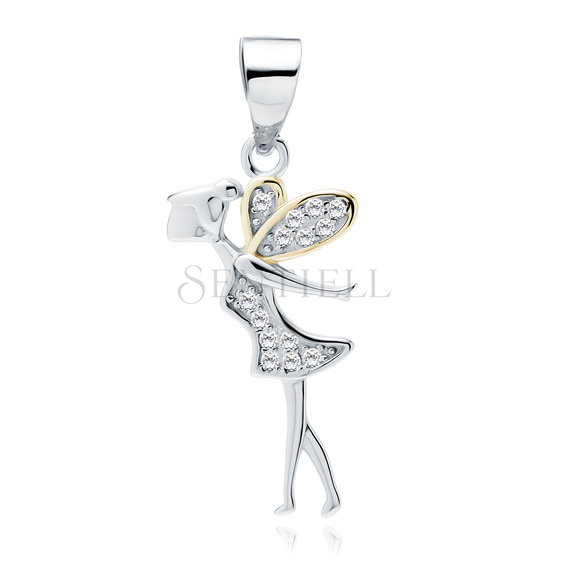 Silver (925) fairy pendant with zirconias and gold-plated wings