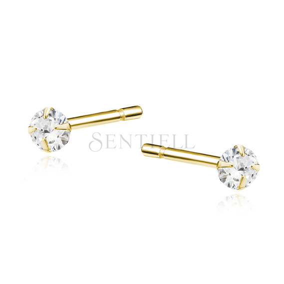 Silver (925) gold-plated earrings round white zirconia diameter 3mm