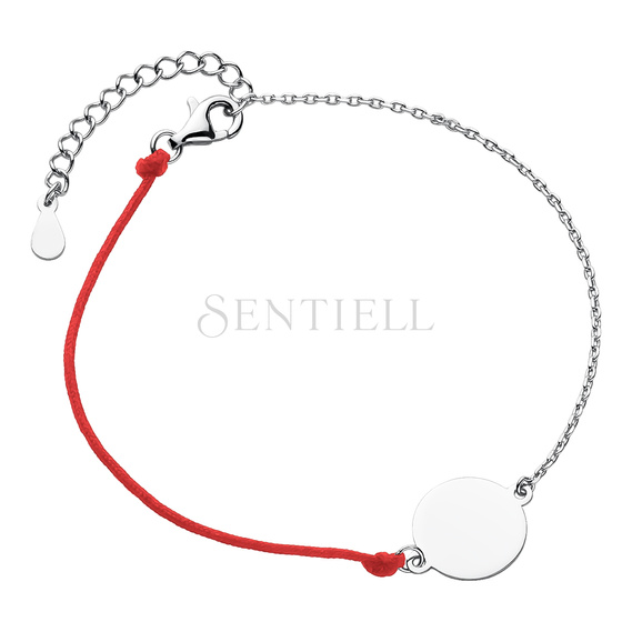 Silver (925) bracelet with red cord - circle