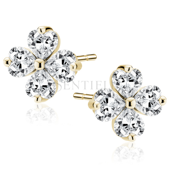 Silver (925) gold-plated earring clovers with white zirconias