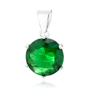 Silver (925) pendant round green zirconia diameter - 12mm