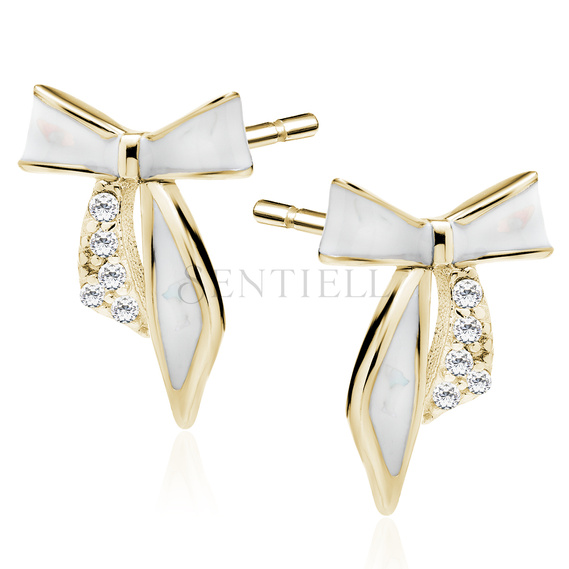 Silver (925) enameled gold-plated earrings white cords with white zirconias