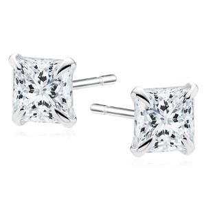 Silver (925) earrings white zirconia 4 x 4mm square
