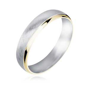 Silver (925) wedding ring for men - satin with gold-plated elements