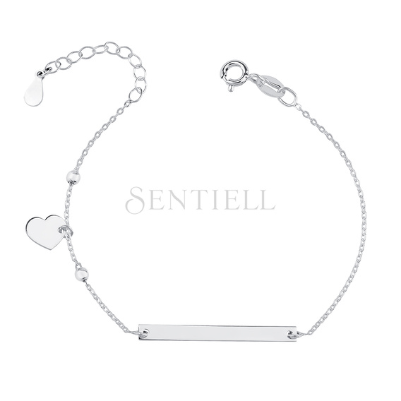 Pulsera de plata de ley 925 con placa y corazón - longitud ajustable