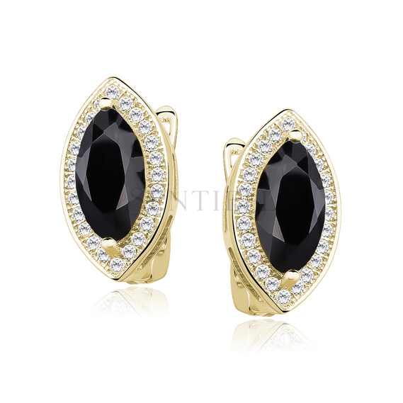 Silver (925) gold-plated earrings with black zirconia