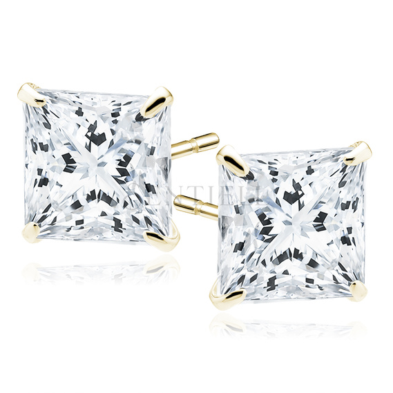 Silver (925) gold-plated earrings white zirconia 7 x 7mm square