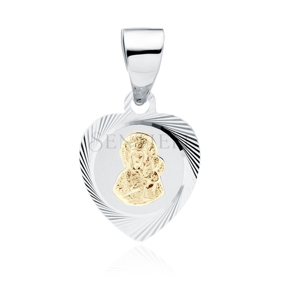 Colgante corazón Plata de ley 925 Virgen María / Virgen Negra chapado en oro