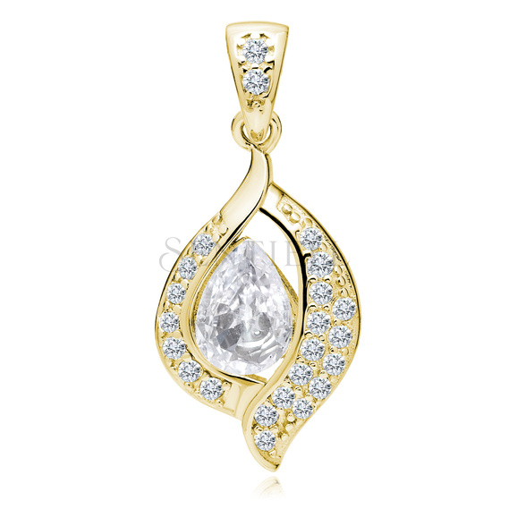 Silver (925) gold-plated delicate pendant - white drop with white zirconias