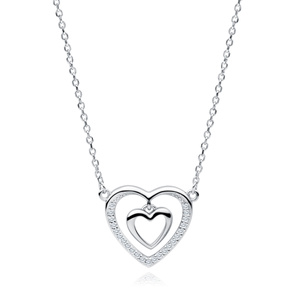 Silver (925) necklace - double heart with zirconias