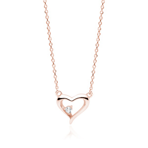 Silver (925) rose gold-plated necklace - heart with zirconia