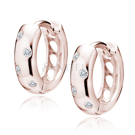 Silver rose gold-plated (925) earrings hoop with white zirconias