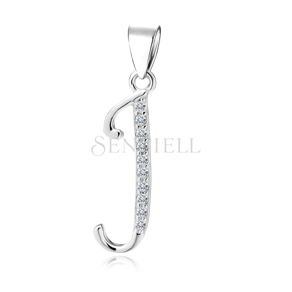 Silver (925) pendant with white zirconias - letter J